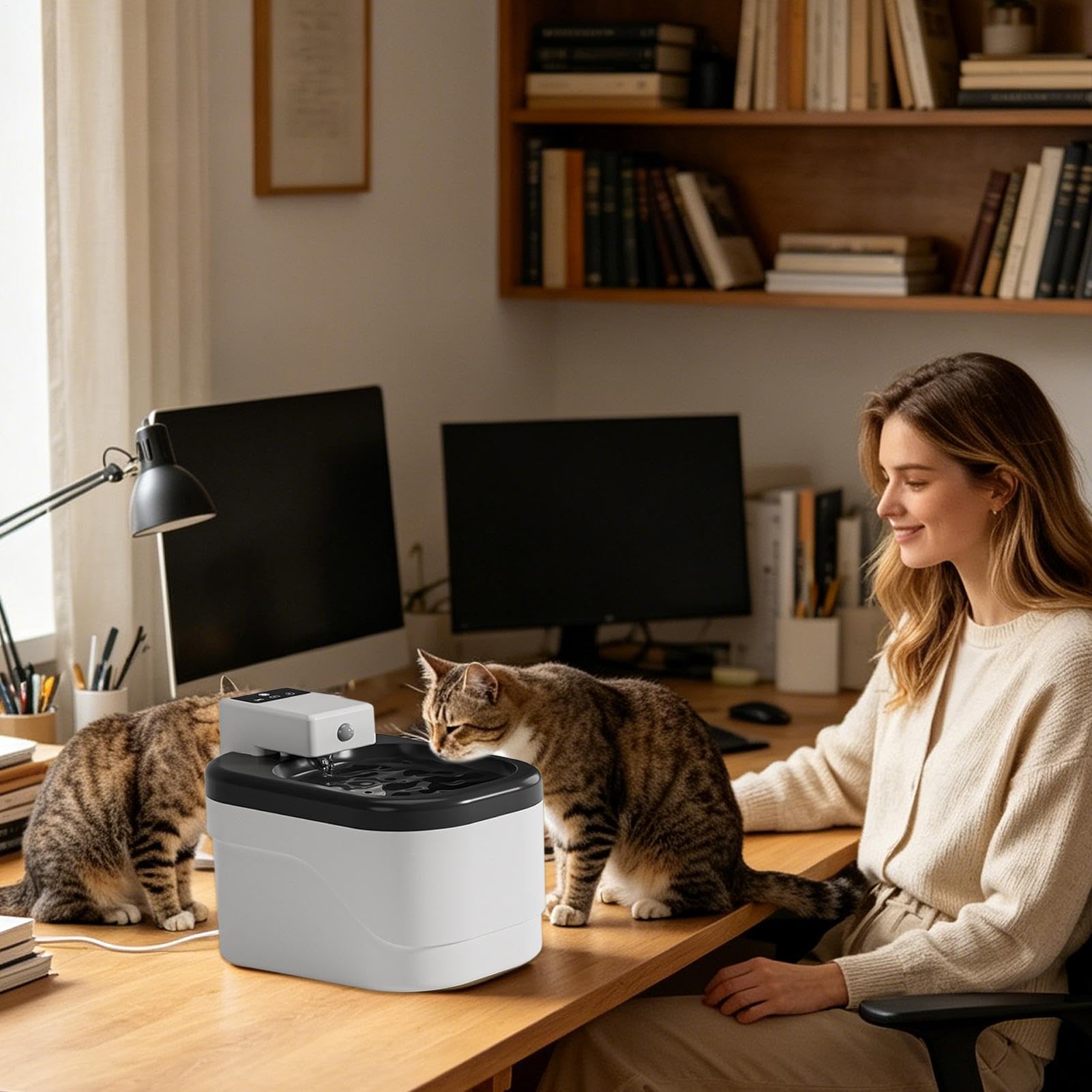 Distributore di acqua automatico per gatti Distributore silenzioso senza fili | Fontana ricaricabile per gatti gattini, piccoli animali, a terra, in salotto e in camera da letto