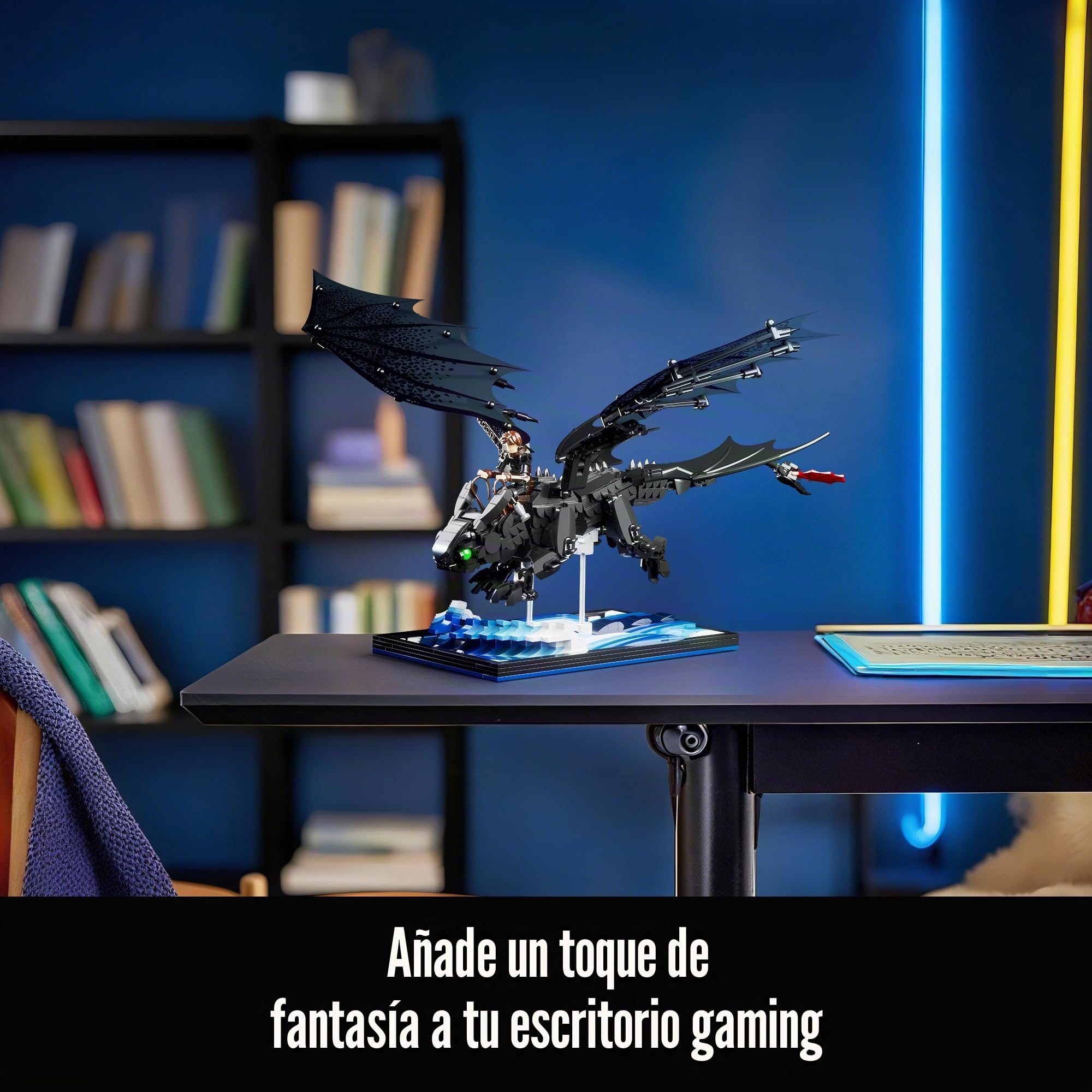 VEPOWER Set de bloques de construcción de dragón para niños a partir de 10 años, dragón de fantasía negro para construir y exhibir, modelo de dragón con base de exhibición, regalo para jóvenes y
