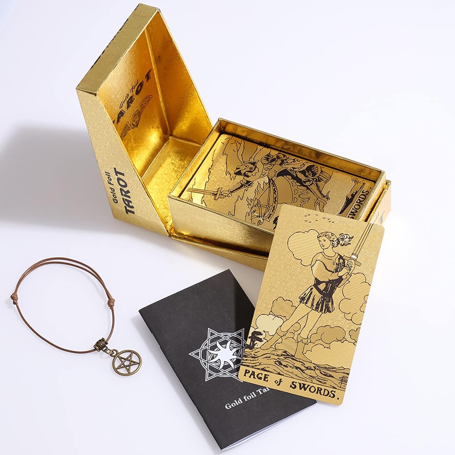 Tarot Cards Deck, Water Proof with Guidebook Divination Oracle 80 Cards, Fortune Telling Game Set for Family Reunion Beginners Expert Readers for Christmas Birthday, Gold