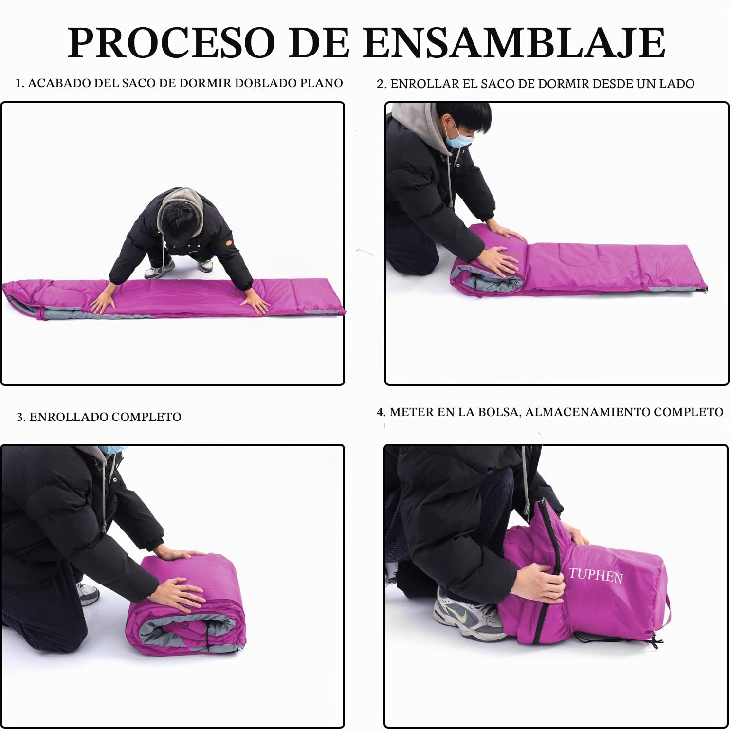 tuphen Sacos de Dormir Mochila de Hombro Senderismo Camping Forro de Microfibra, 4 Estaciones, Uso Interior y Exterior, Ligero e Impermeable