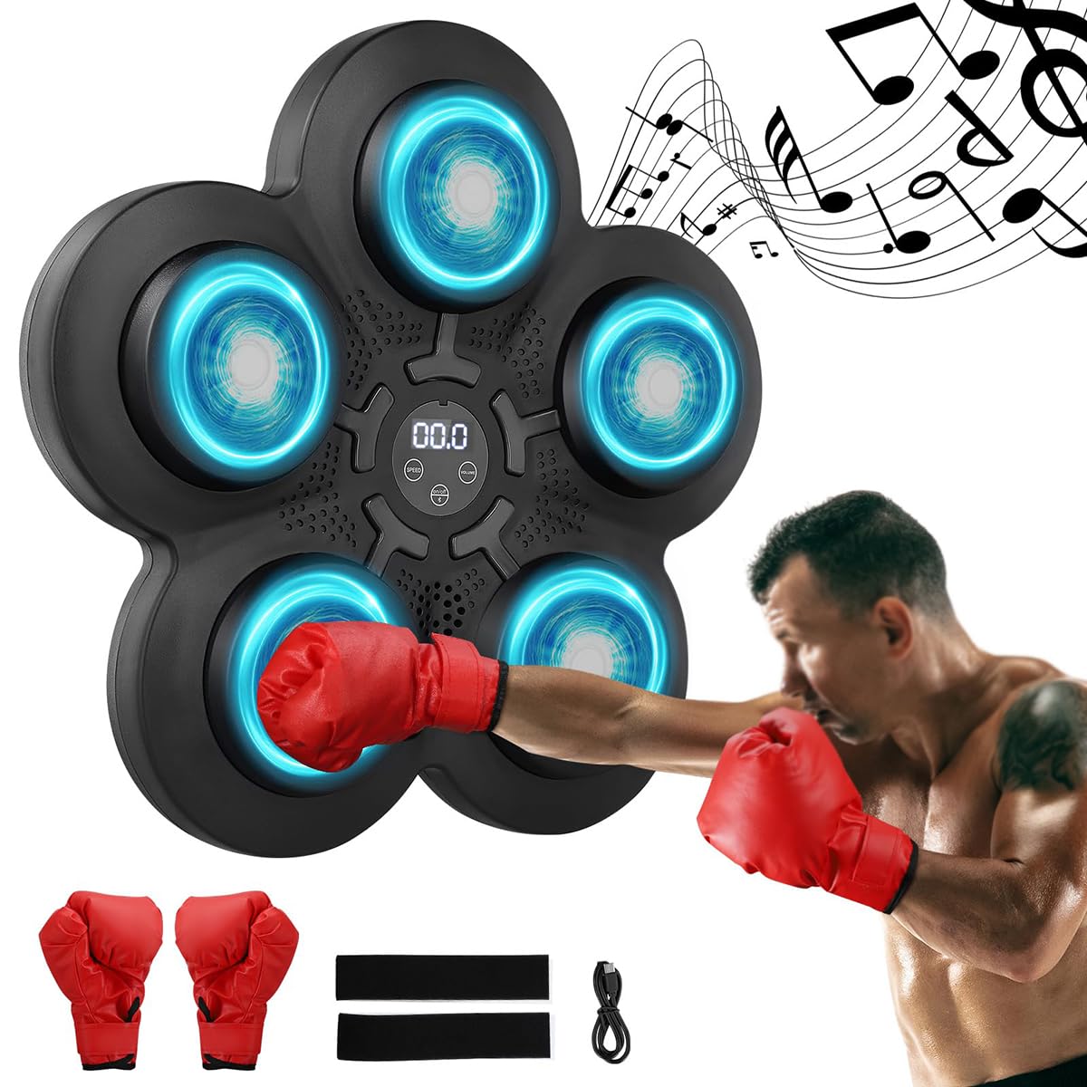 Machine de boxe musicale à 9 vitesses et cibles de réaction pour un entraînement complet