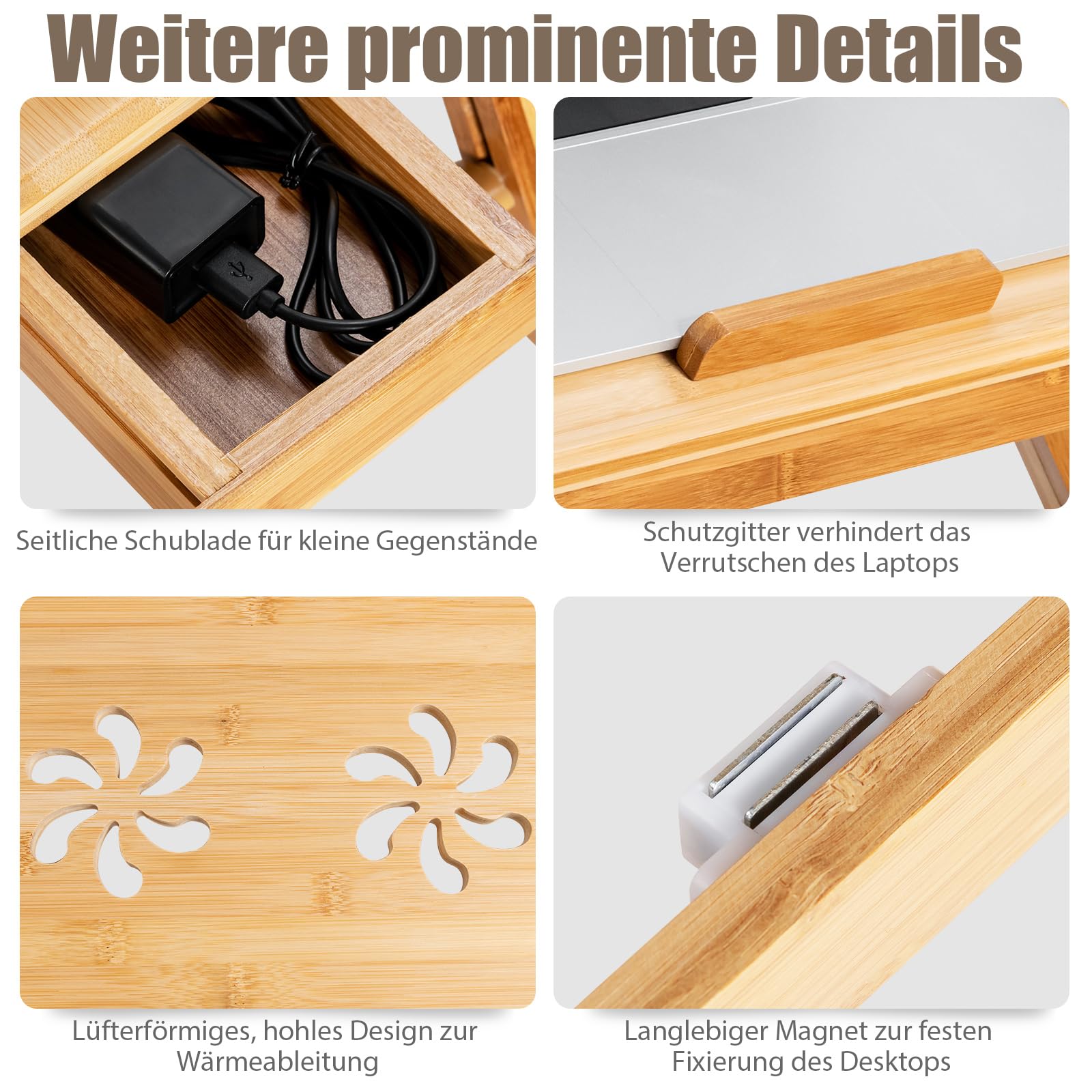 Laptop Tafel Bamboe Laptoptafel Inklapbaar Notebooktafel Kantelbaar Lapdesk Met Lade Opvouwbare Bedtafel Voor Het Lezen Van Ontbijt - Costway Bed Tafel