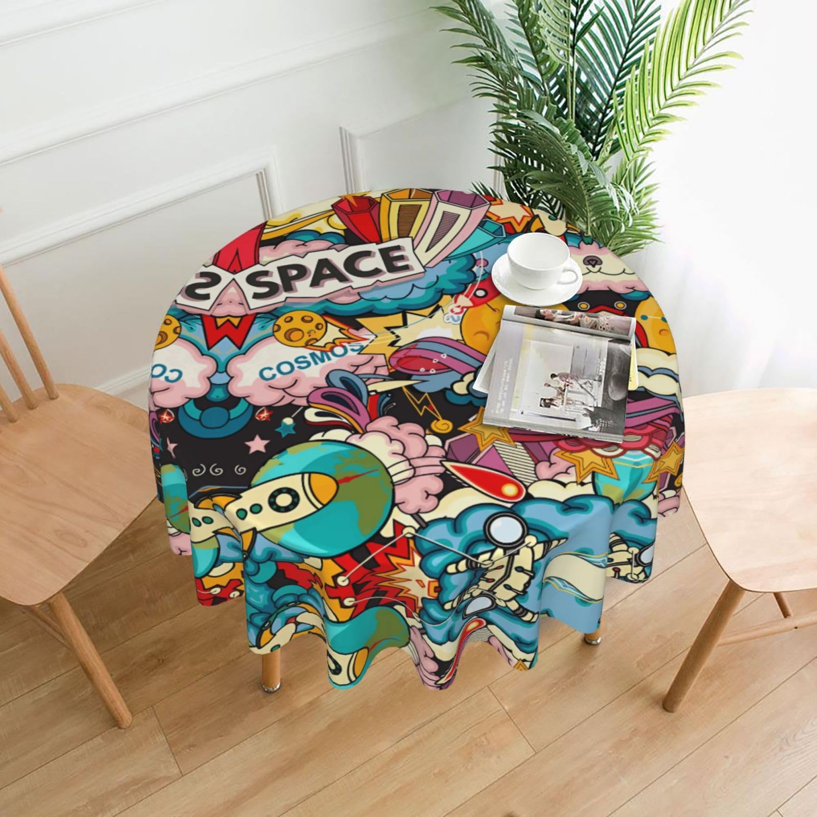 YYHWHJDE Space Prints Round Decorative Tablecloth 60in – Elevate Your Dining Space with this Elegant Throw for Everyday Charm & Special Occasions