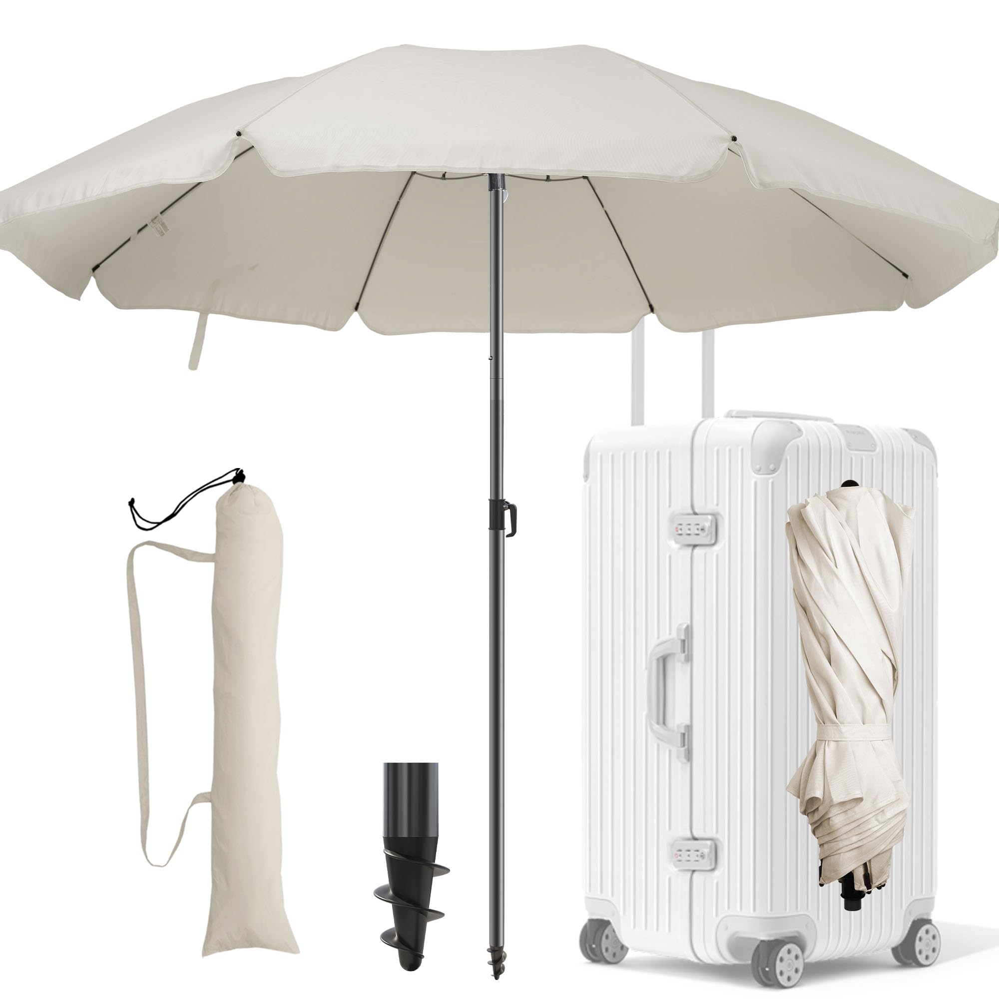 4smile Sonnenschirm Strand Ø 160 cm - UPF 50+ Praktischer Reise Sonnenschirm für Koffer - Funktioneller Strandschirm klein faltbar, kompakter Strandschirm koffertauglich