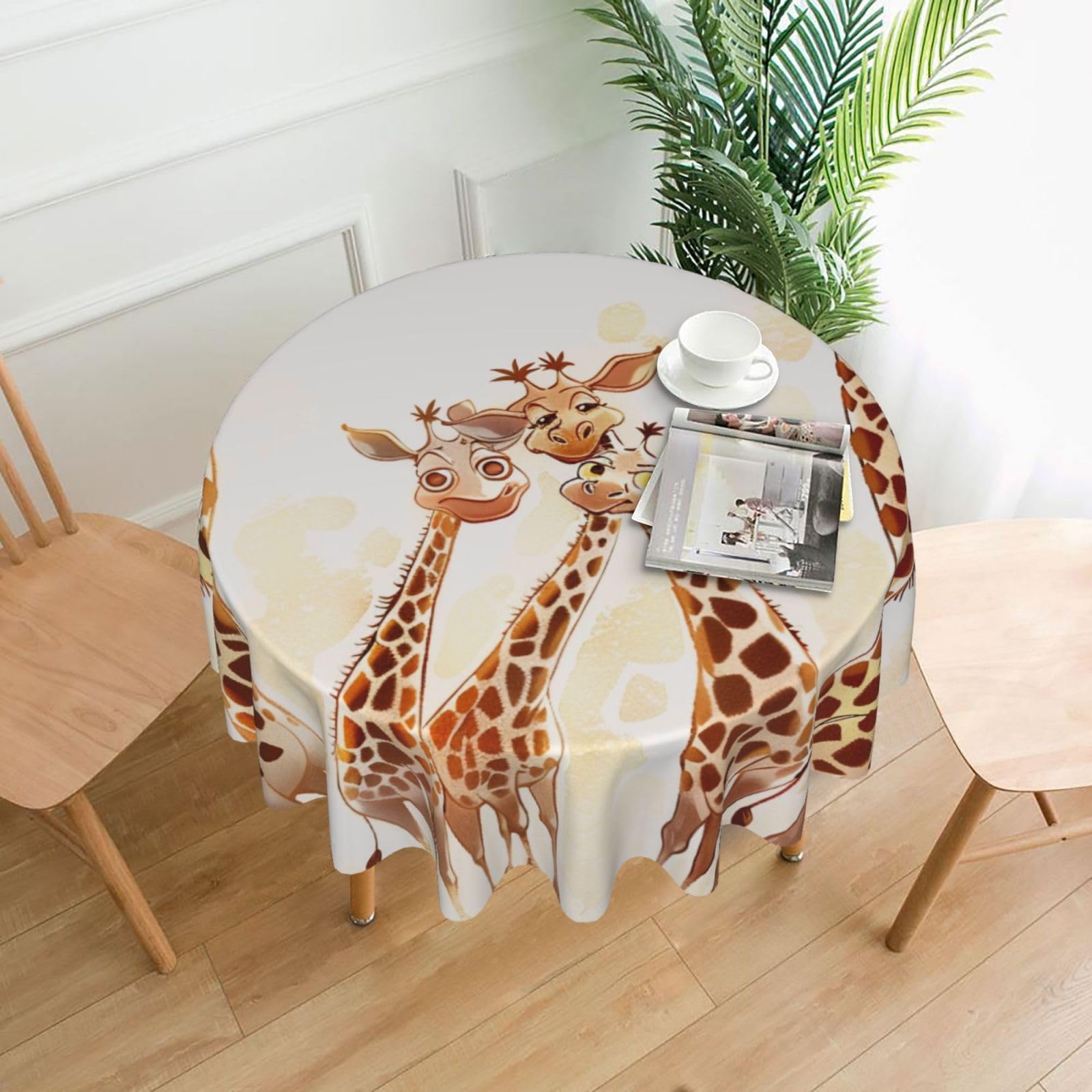 WPKJU Cute Cartoon Funny Giraffes Printed Round Tablecloth 60 in Water Resistant Table Cover Washable Table Cloth for Dining Tables
