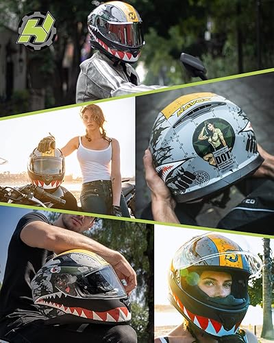 Miniatura 7 de Hax - Casco integral de motocicleta y de moto de calle con doble aleta trasera y clavos de plástico para Pinlock Ready, para adultos, aprobado por