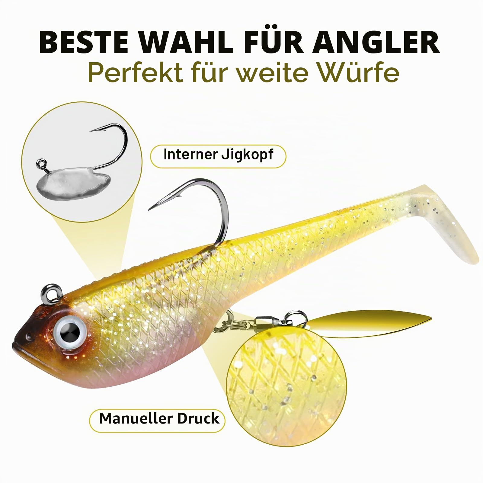 TRUSCEND Einfacher Fang Gummifische mit BKK-Haken, Besondere Vibrierende Schwimm- & zitternde Jigging-Aktion für mehr Bisse, tolle weiche Köder für Barsch, Forelle, Hecht, Zander, EIN Familienmuss