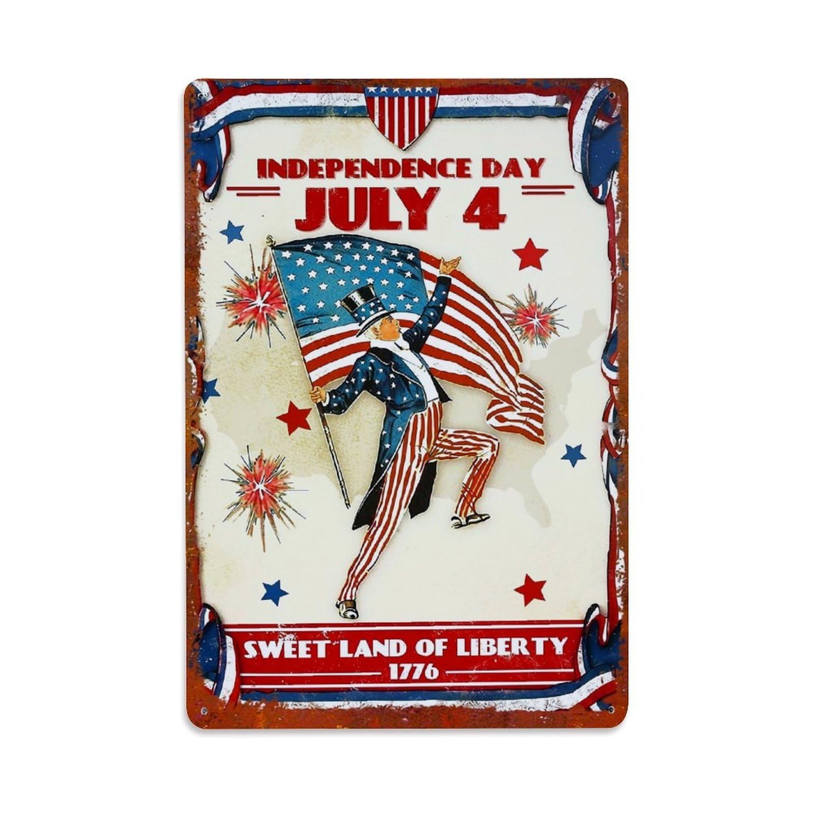 Nestemfo Vintage Uncle Sam Holding American Flag Tin Sign Metal Sign, Living Room,Bar, Home, Bedroom Wall Decor,Retro Metal Poster 8X12 Inches