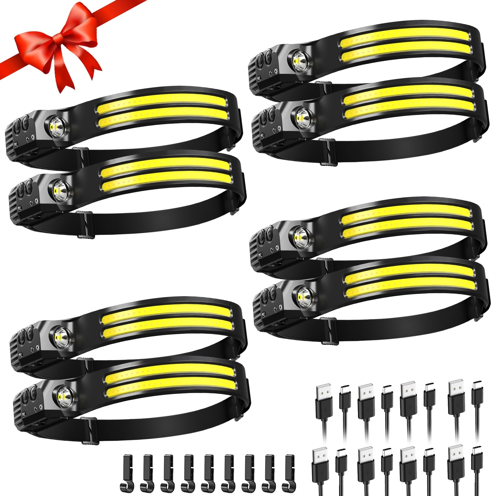 Photo 1 of K Rechargeable Headlamp 8 Pack, LED Headlight Flashlight Super Bright with 230° Wide Beam, 5 Modes Waterproof Head Lamp for Outdoor Hiking Running Camping