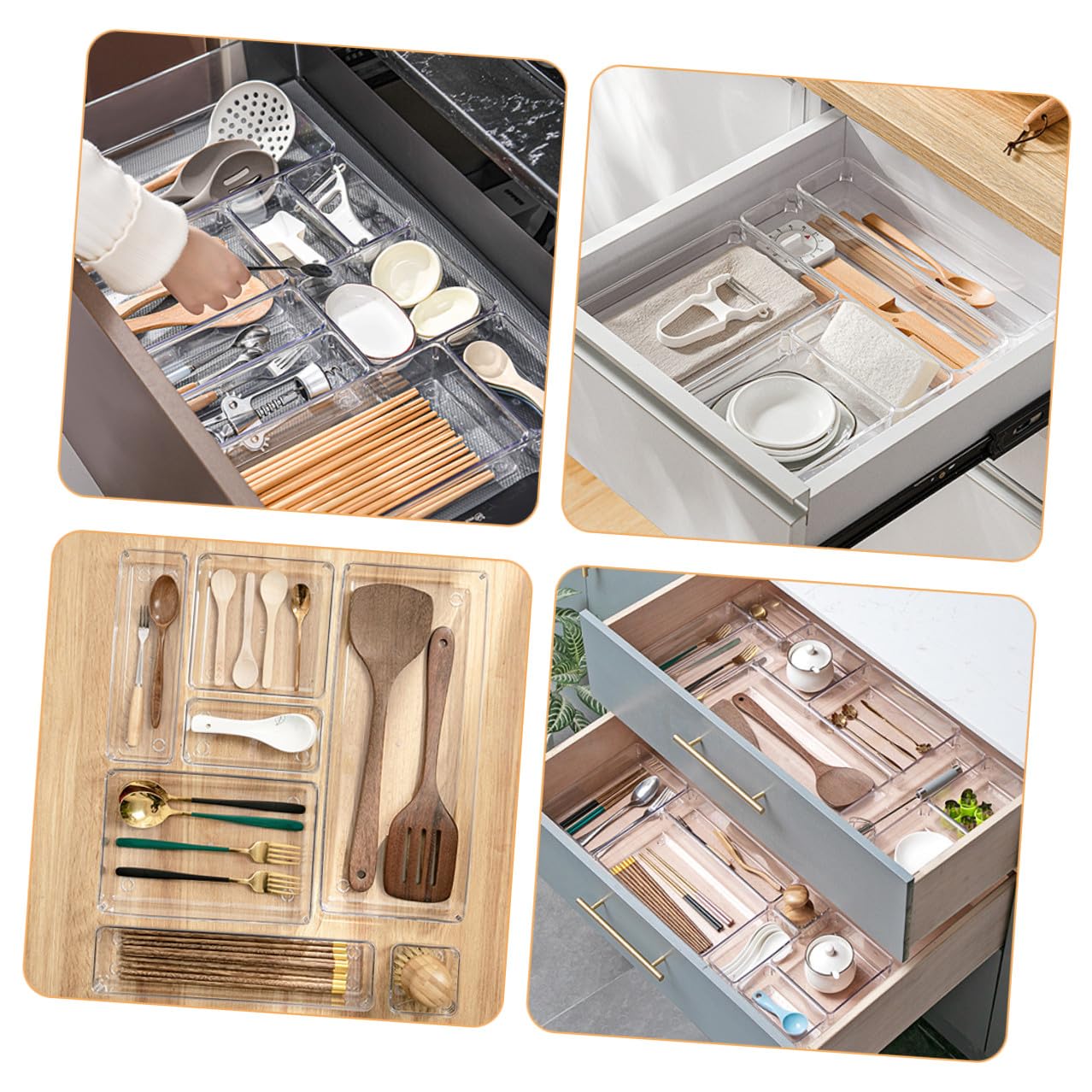 Sewroro Cajas de Almacenamiento Transparentes Bandejas Organizadoras para Maquillaje Joyas y Utensilios de Cocina para Baño y Escritorio