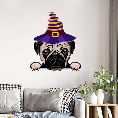 Miniatura 9 de Calcomanías de Halloween de bruja Presa Canario, calcomanías de pared de bienvenida de Halloween, calcomanías de pared de perro Presa Canario,