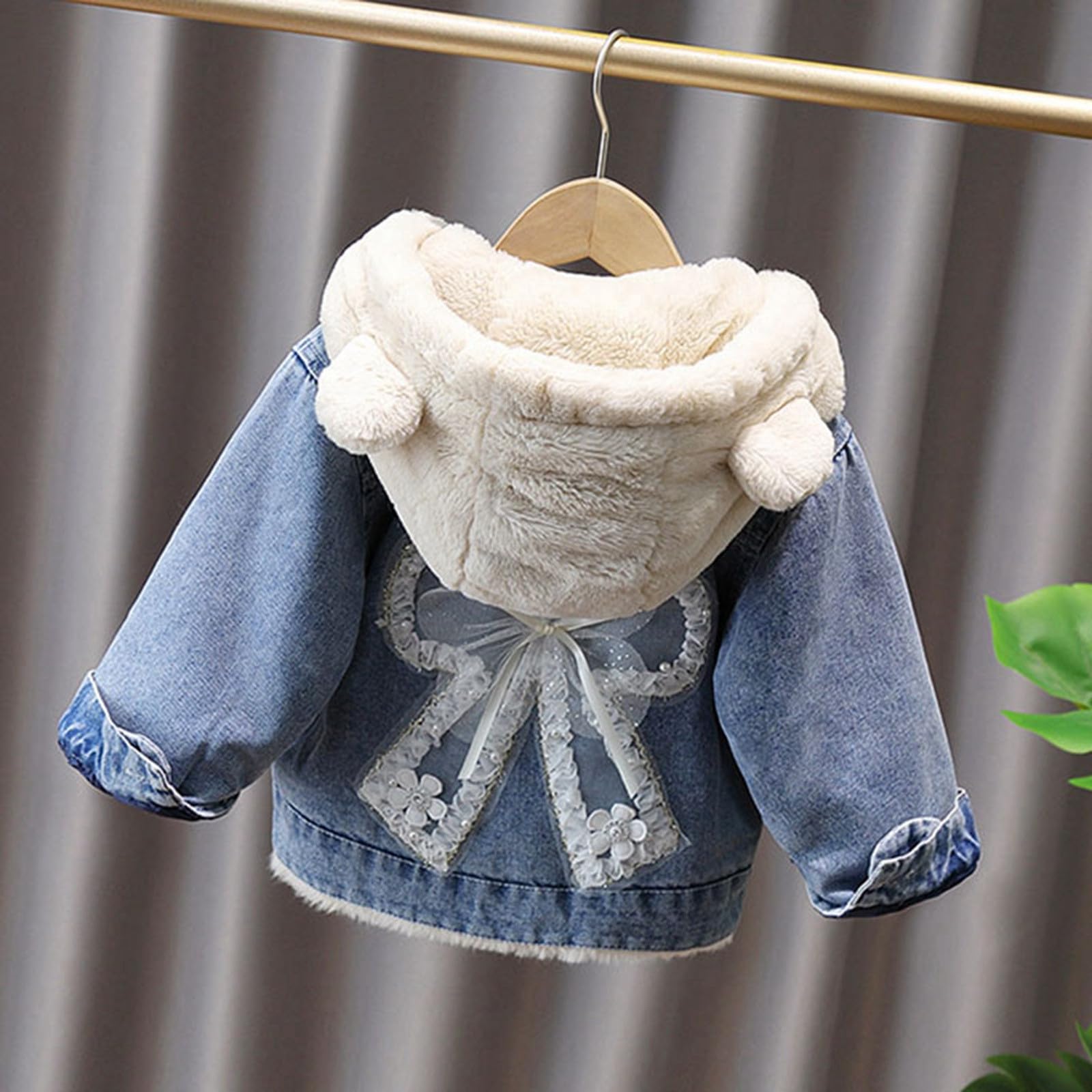 Generico Giacca in Denim per Bambina Caldo Imbottito Invernale Cappotto Carino Giovanile Pesante Cotone