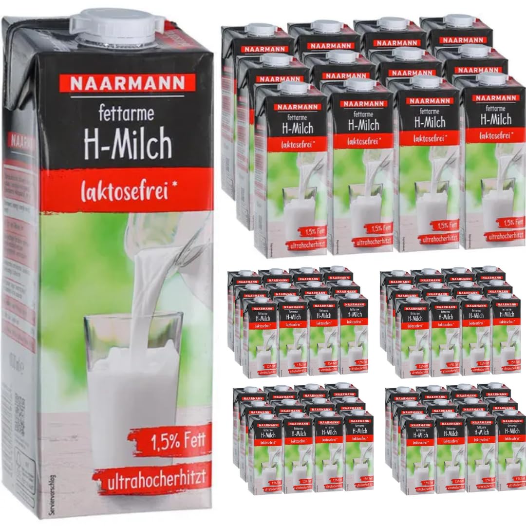 Naarmann Milch laktosefreie H-Milch 1,5% Fett Haltbare Milch, je 1 Liter, 60 Stück + pufai