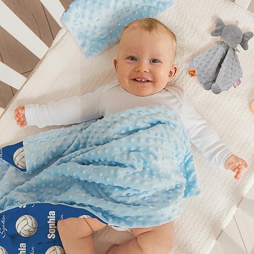 Miniatura 5 de Manta de voleibol personalizada  Nombre personalizado con patrones de voleibol  Manta de franela de felpa suave con respaldo punteado de doble capa