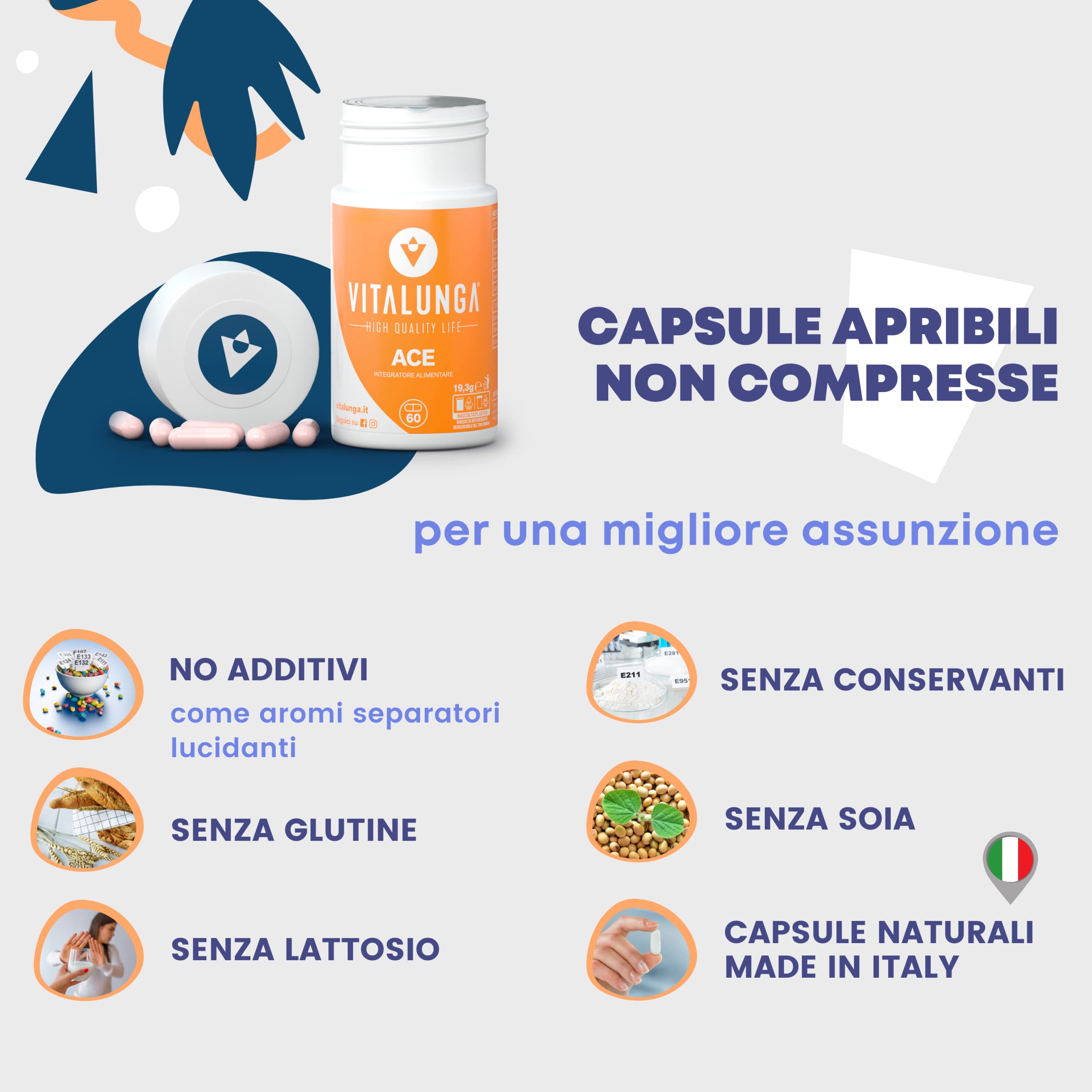 Vitamina A Pura Altissimo Dosaggio (1,2 mg) + Vitamina C e Vitamina E, Integratore Multivitaminico 60 Capsule Vegane per il Funzionamento di Vista, Vie Respiratorie e Sistema Immunitario, Vitalunga