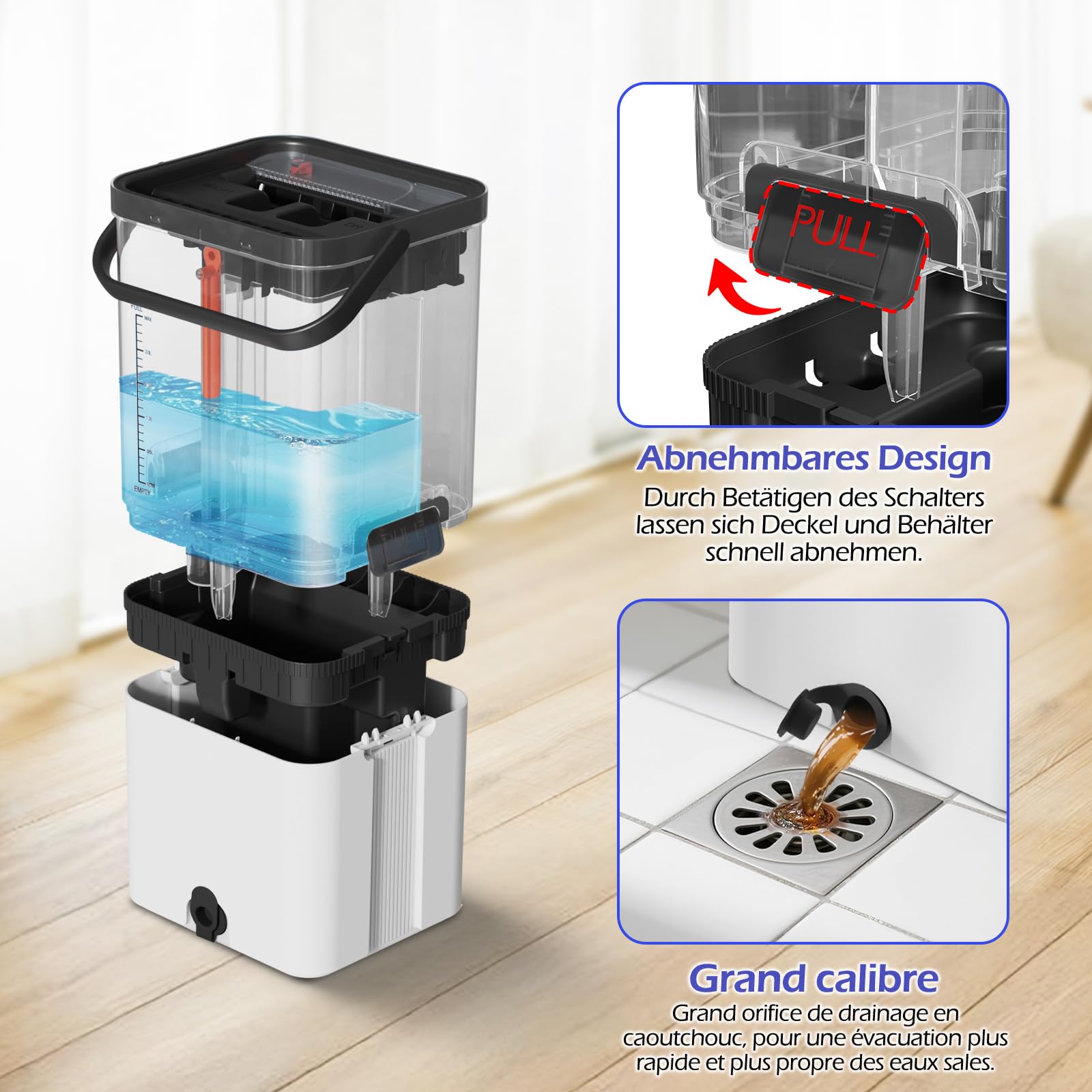 Serpillère Seau Essoreur avec Séparation Eau Propre et Sale, Balai Serpillère Plat Microfibre avec 2 Coussinets, Amovible Seau Essoreur avec Serpillère de Nettoyage pour Sols(Blanc)