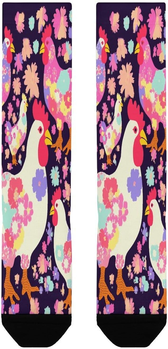 Flower Heart Chicken Crew Socks Calf Socks Athletic Crew Sock