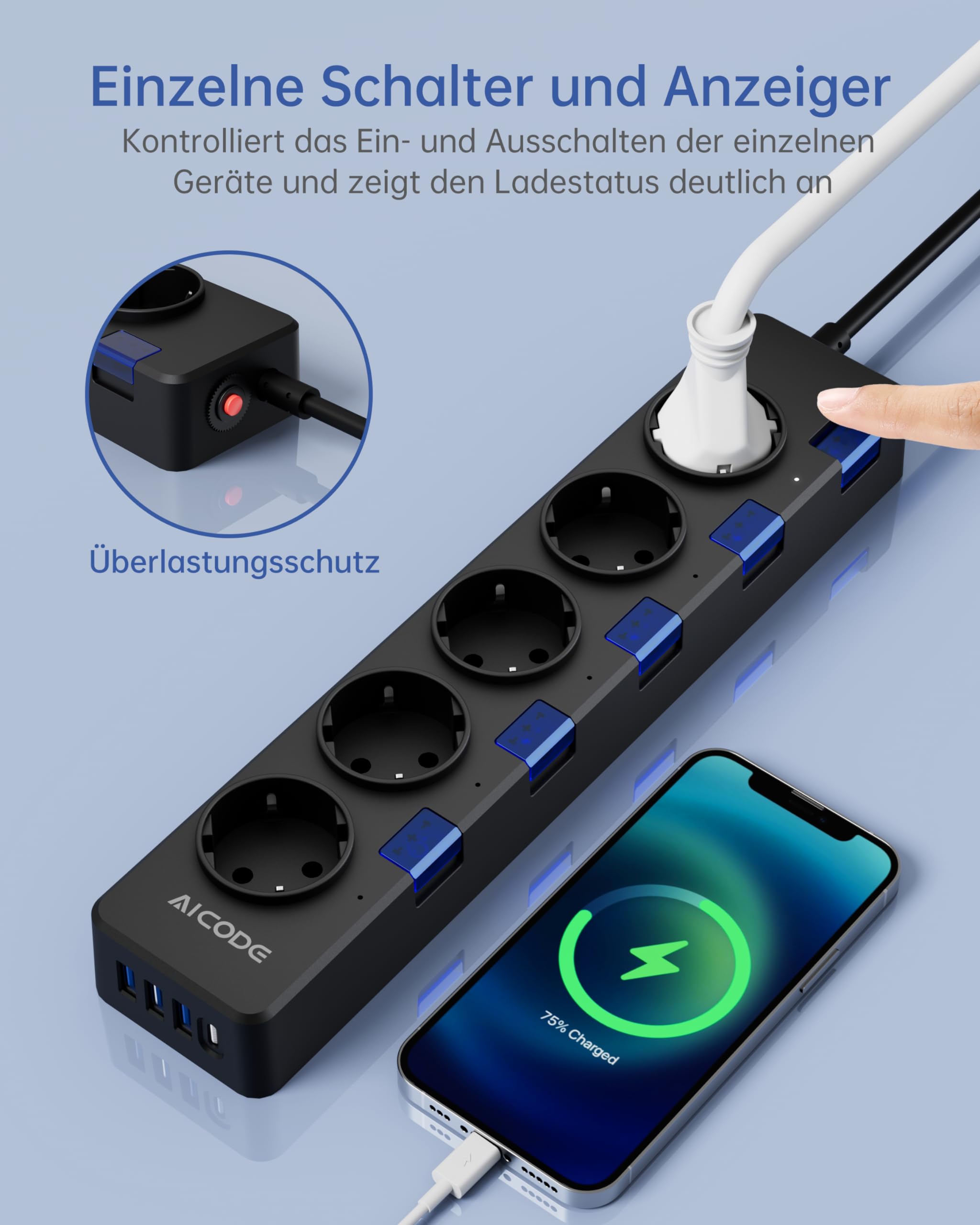 MULTIPRESA VERTICALE CIABATTA Torre 3000W Prese Internazionali Usb 2.1A Hsb EUR 29,99 - IT - Foto 8