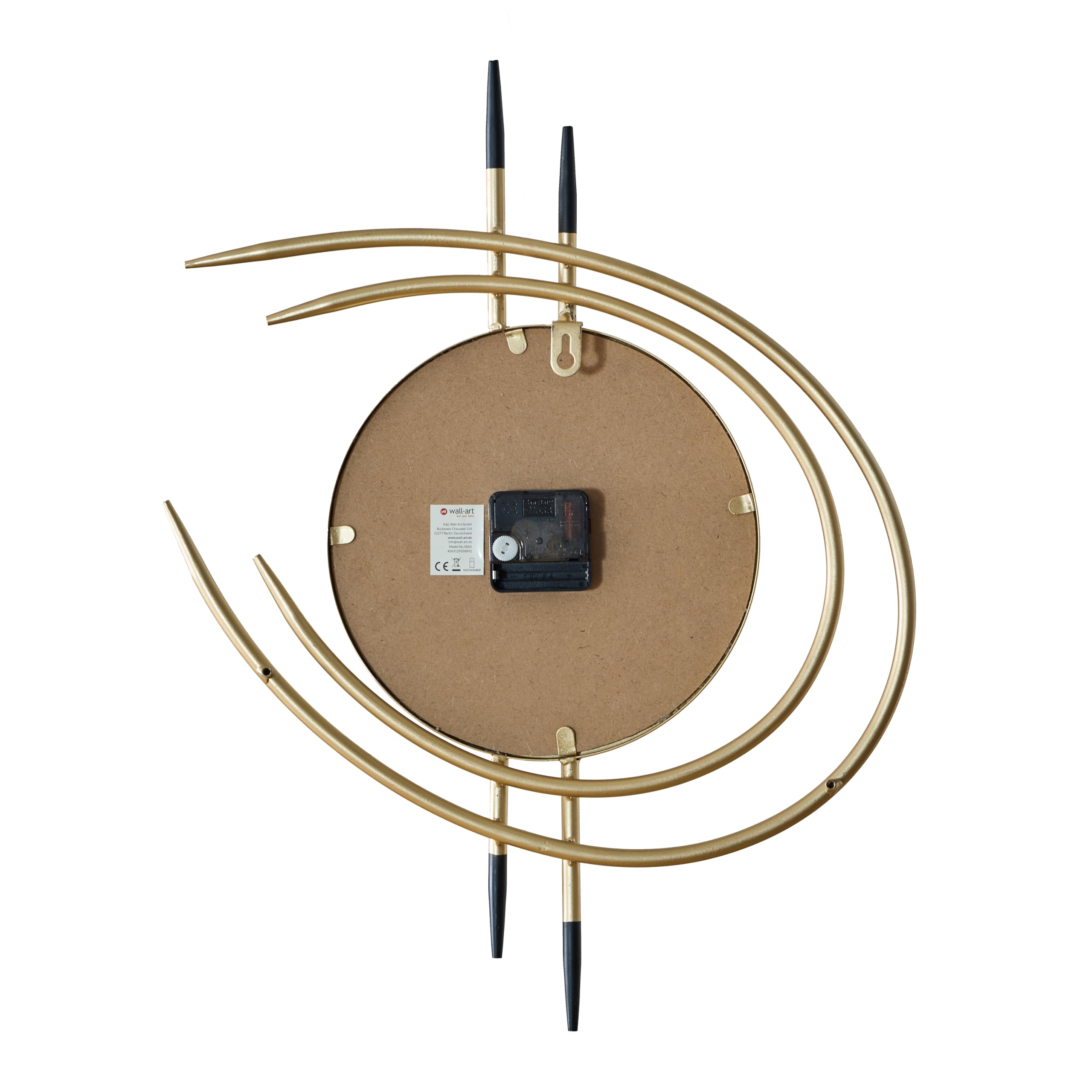 K&L Wall Art 54cm große goldene Wanduhr für Wohnzimmer Uhr ohne Tickgeräusche Metalluhr Schwarz Gold Wanduhren Goldoptik