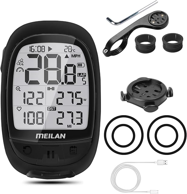 MEILAN Oval GPS Bike Computer Wireless, Bluetooth ANT+ Bicycle Odometer and Speedometer Waterproof Rechargeable Cycling Computer with 2.4 Inch LCD Backlight Display Fits All Bikes Outdoor Cycling