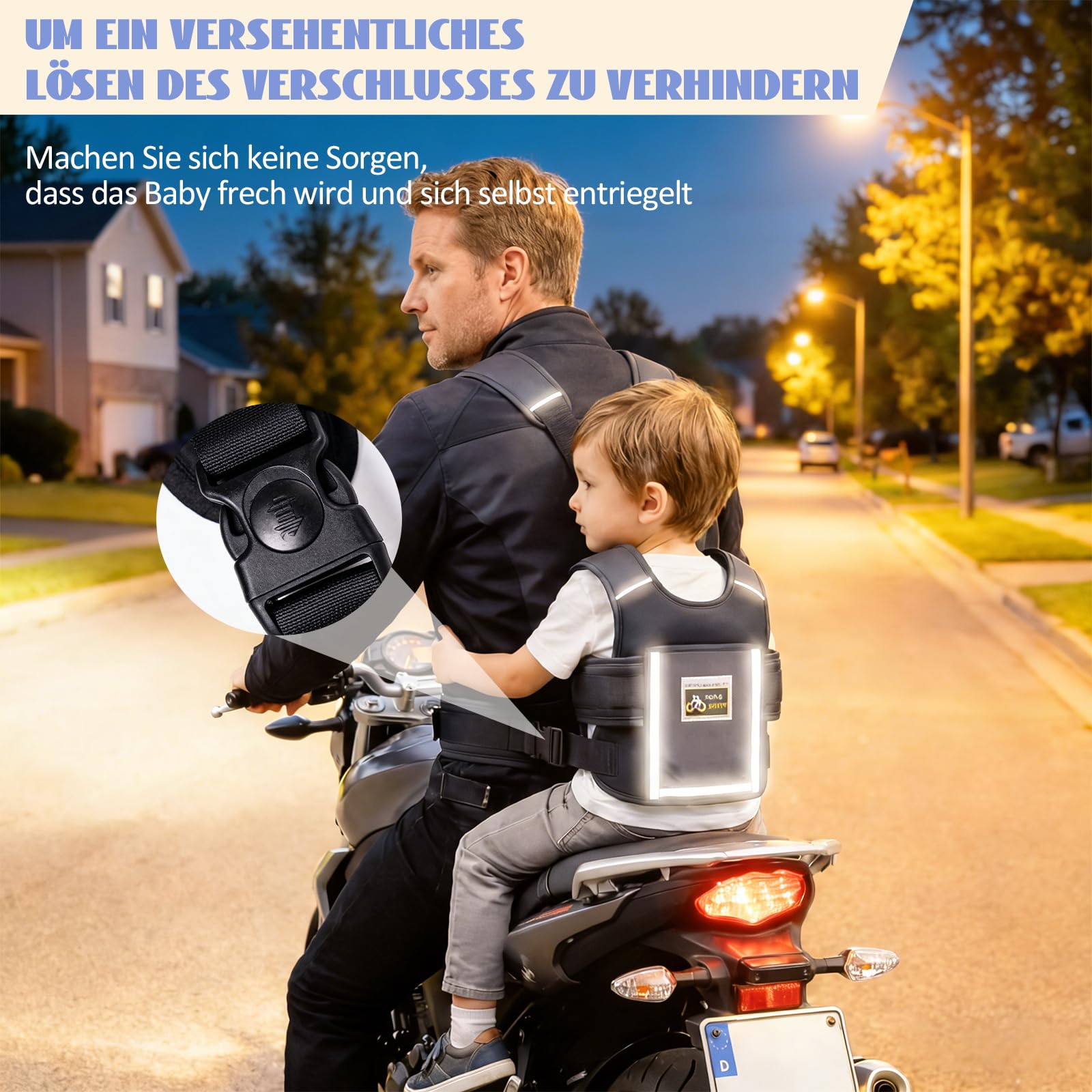 Cintura Di Sicurezza Per Bambini Moto Per Bambini Regolabile, Cintura Per Bambini Moto Con Strisce Riflettenti, Cinture Di Sicurezza Posteriore Della Bicicletta Per Da 3-12 Anni