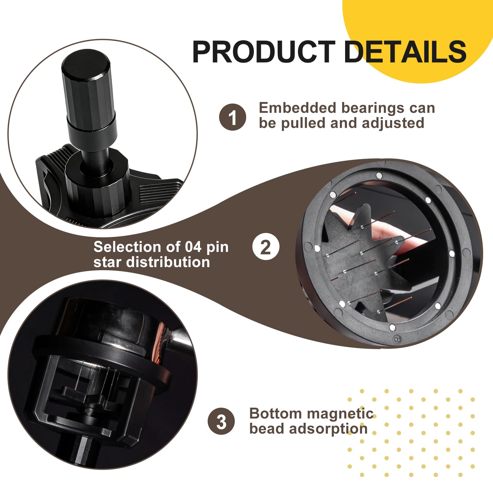 Aguja de espresso, WDT Tools 58 mm, herramienta de distribución de espresso con 10 agujas para barista, altura de aguja ajustable, dispensador de café magnético giratorio para una extracción uniforme