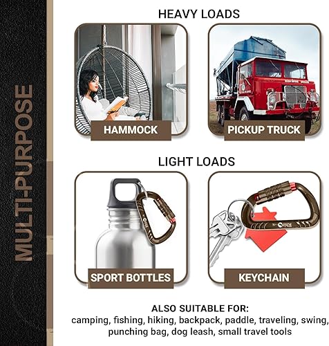 Vista 115 de 12kN (2697 lbs) Heavy Duty Carabiner Clips, for Securing Pets, Outdoor, Camping, Hiking, Hammock, Dog Leash Harness, Keychains