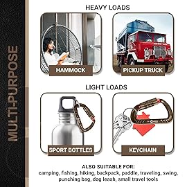 Rhino Produxs 12kN (2697 lbs) Heavy Duty Carabiner Clips, for Securing Pets, Outdoor, Camping, Hiking, Hammock, Dog Leash Harness, Keychains