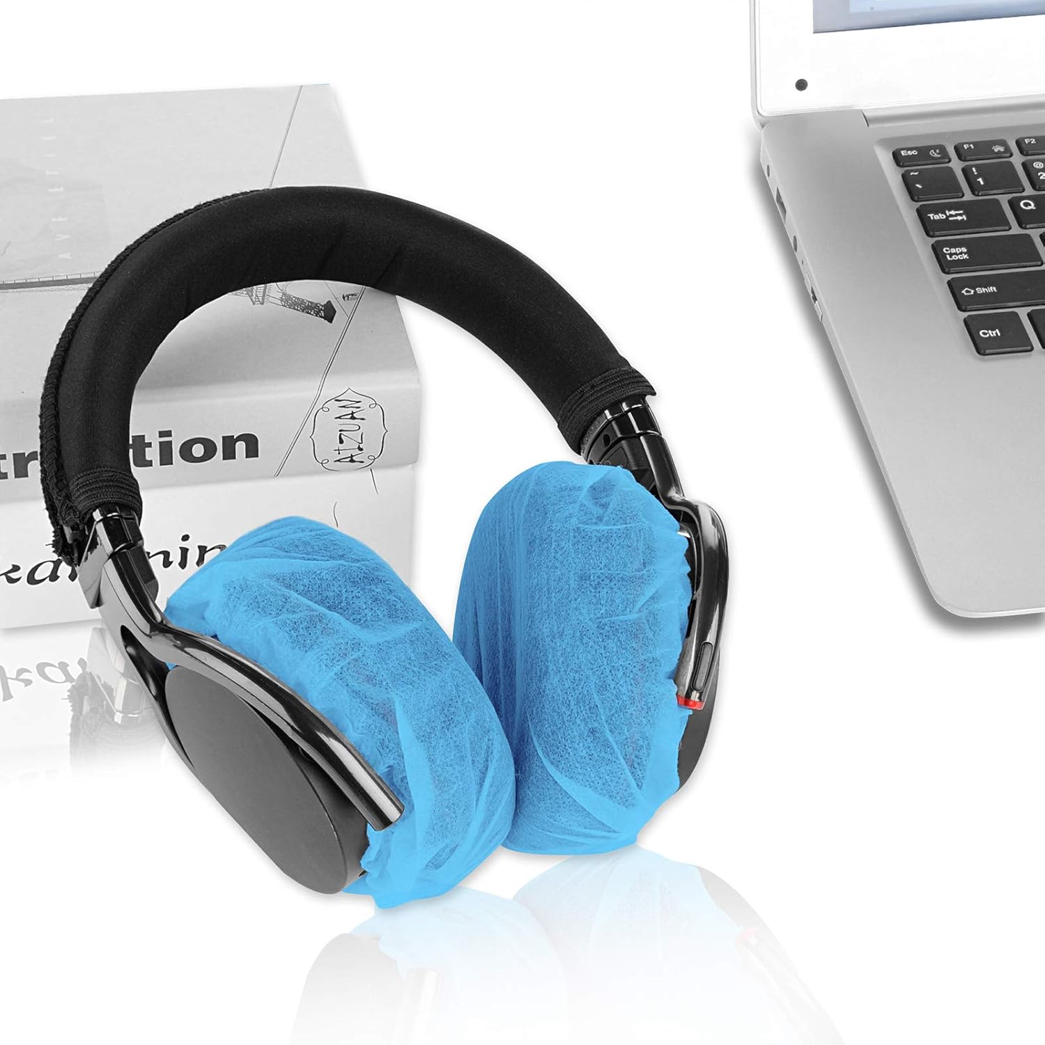 Geekria 100 Pairs Disposable Headphones Ear Cover for Bose QC45, Sony MDR-7506, WH-1000XM6, Beats Studio PRO, Soundcore Anker Life 20, Hygienic Ear Cushion Protector (M/Blue)