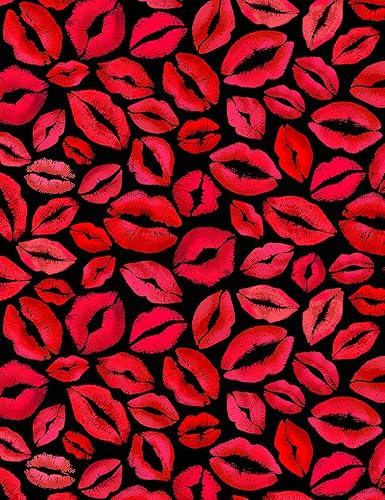Miniatura 3 de Timeless Treasures Lips & Kisses Red Lips Negro, Tela por yarda