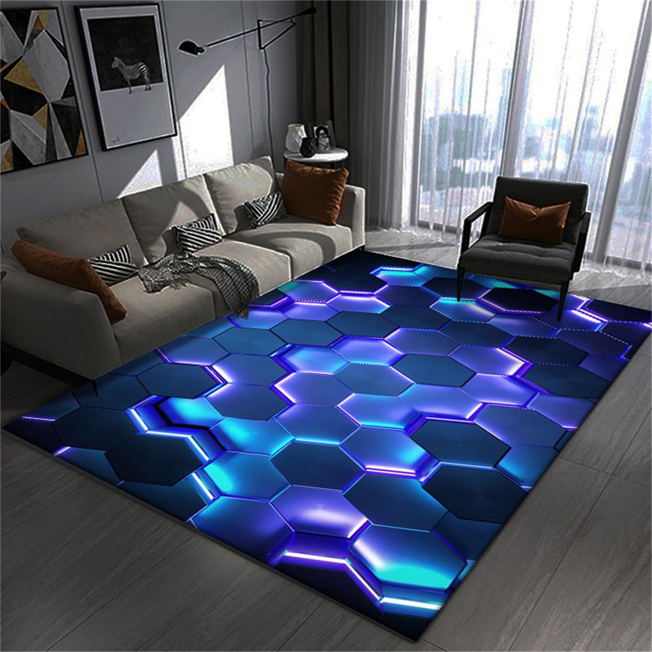 Gaming Teppiche 3D Visual Cool Line Style Decorative Carpet, rutschfeste Bodenmatte Wohnzimmer Sofa Tisch Teppich, Geeignet Für Teenager Schlafzimmer E-Sport Zimmer (Farbe 1,160x230 cm)