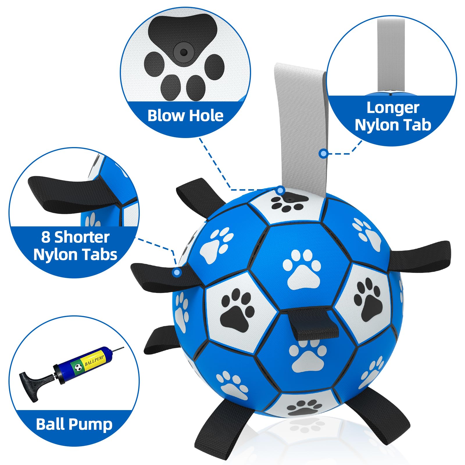 HETOO Interactive Dog Football Toys with Webbing, Durable Dog Water Balls for Small Medium Breed Indoor & Outdoor Blue Gray (6 Inch) - Image 3