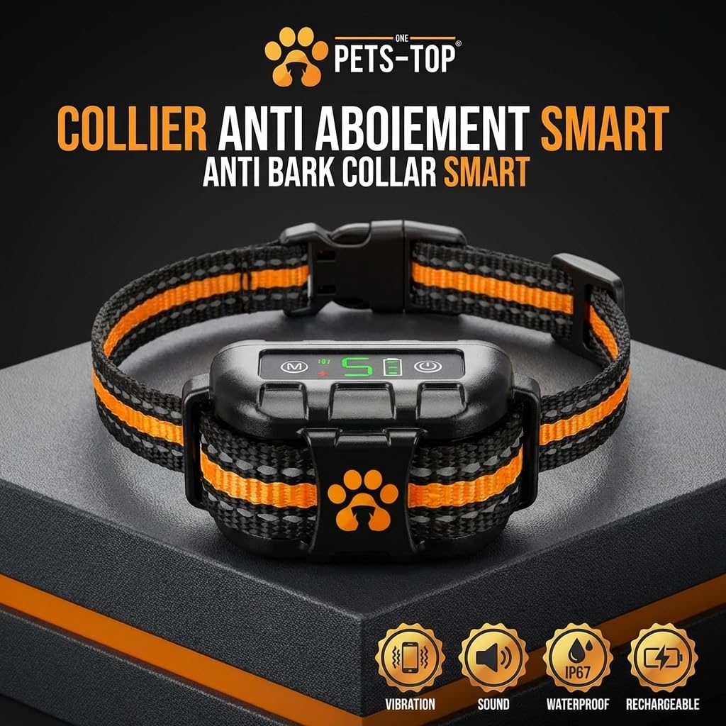 One PETS-TOP Collier Anti Aboiement Chien - Collier Anti Aboiement pour Chien à Simulation Electrostatique Douce, Vibrant, Sonore - IP67, Convient aux Gros et Petits Chiens - Ideal pour Le Dressage