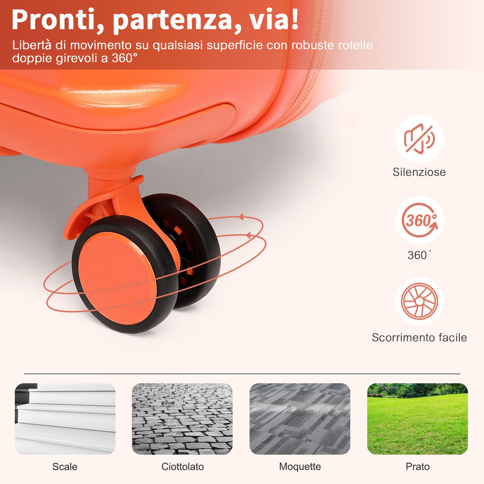 British Traveller Valigia con Ruote 64cm Trolley Rigida Trolley Medio con TSA Lucchetto, Arancione