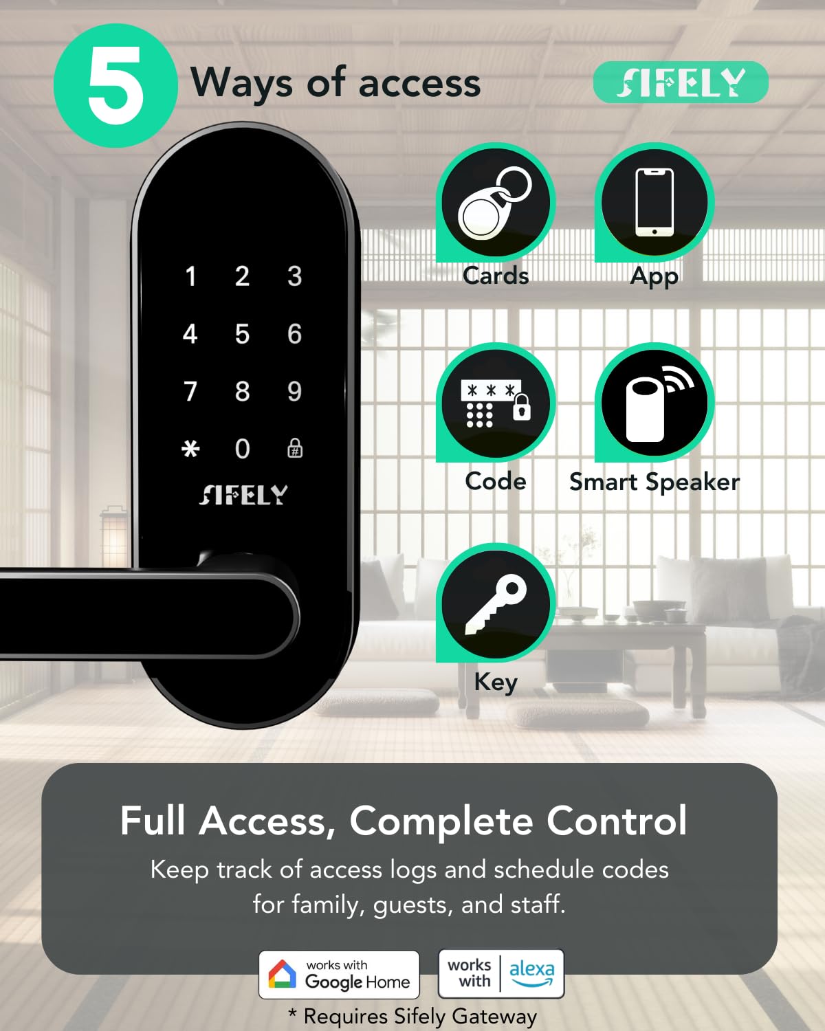 Keyless-Entry Keypad Elektronisches Türschloss: digitales intelligentes Schloss mit Code Passcode, elektrischer Türknauf/Griff, perfekt für Eingangstüren, Schlafzimmertüren (Schwarz, App-Steuerung,