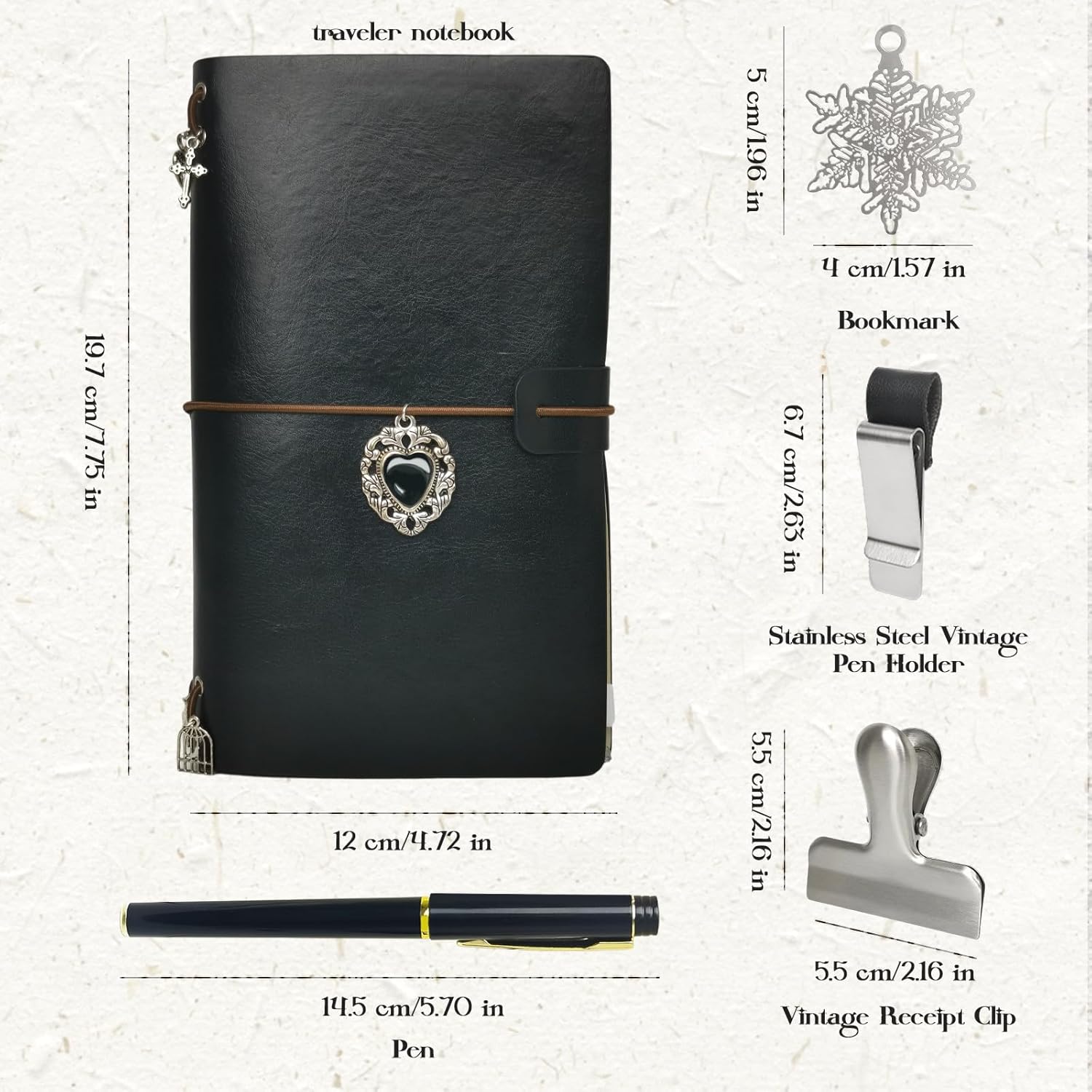 Handmade Travel Notebook Passport Holder – Vegan Leather Refillable Traveler’s Journal with Passport Pocket, Card Slots, Lined Inserts, Pen, Metal Clip & Velvet Bag | A6 Pocket Travel Diary & Planner