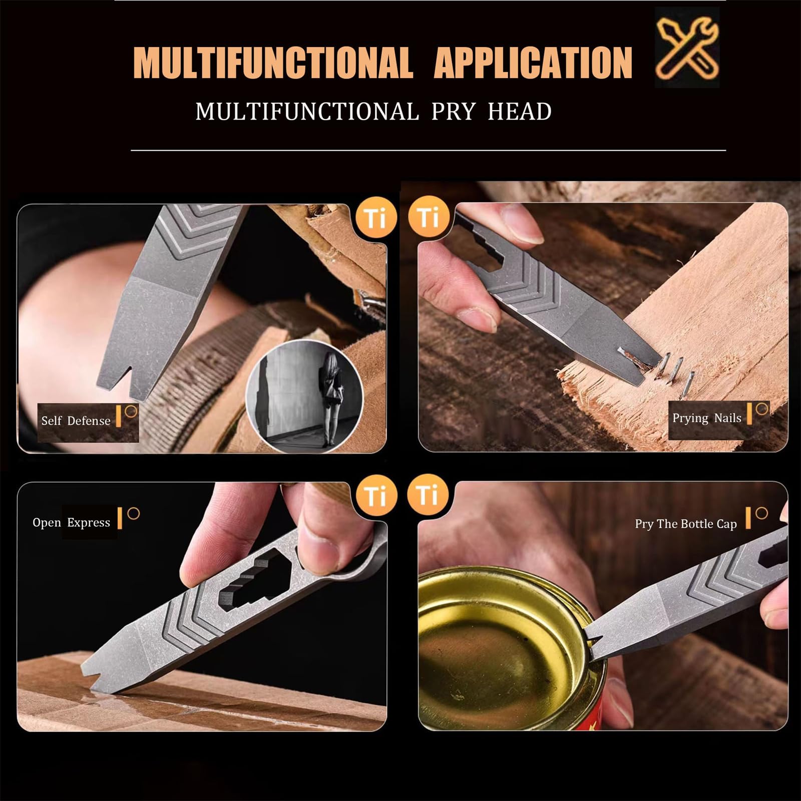 Multifunktions Brechstange, EDC Pry Bar-Multi-fonctions en Titane, Décapsuleur de Poche, Levier Multifonctionnel, Clé à molette, Cadeau Anniversaire