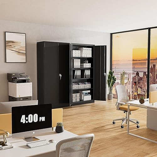 Miniatura 8 de Greenvelly Armario de almacenamiento de metal con ruedas, gabinete enrollable de garaje negro de 72 pulgadas con puertas y 4 estantes, armarios de