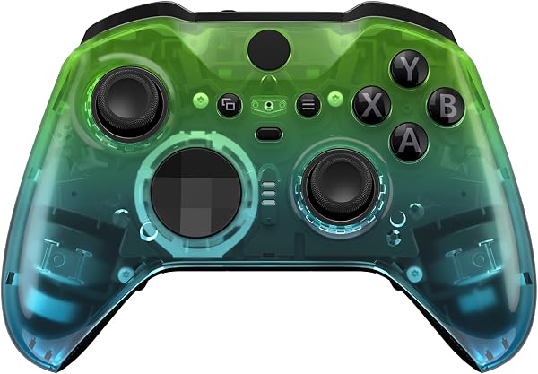 eXtremeRate xbox one elite series 2 (モデル1797)コントローラーに対応用無地の交換フェースプレートシェル、xbox elite series 2 coreコントローラーに対応用ソフトタッチ正面シェルケース&アクセントリング「グリーンとブルーのグラデーションカラー」 - 3