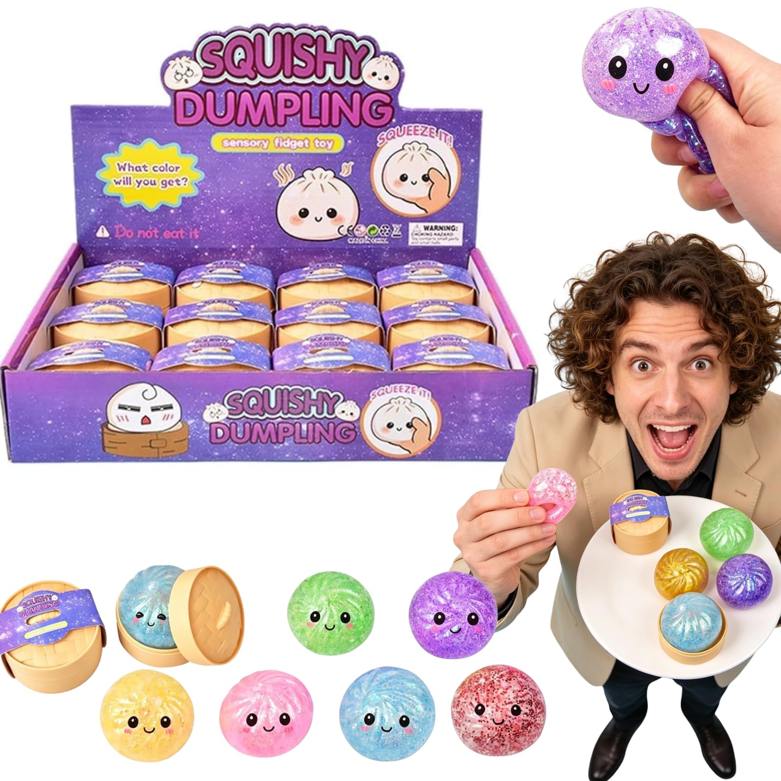 12pcs Dumpling Squishies Toy, Giant Glitter Dumpling Squeeze, Cute Soft Dumplings Shaped Toys for Relaxation Boys Girls Children Adults Students Home Office Classroom (Style-03)
