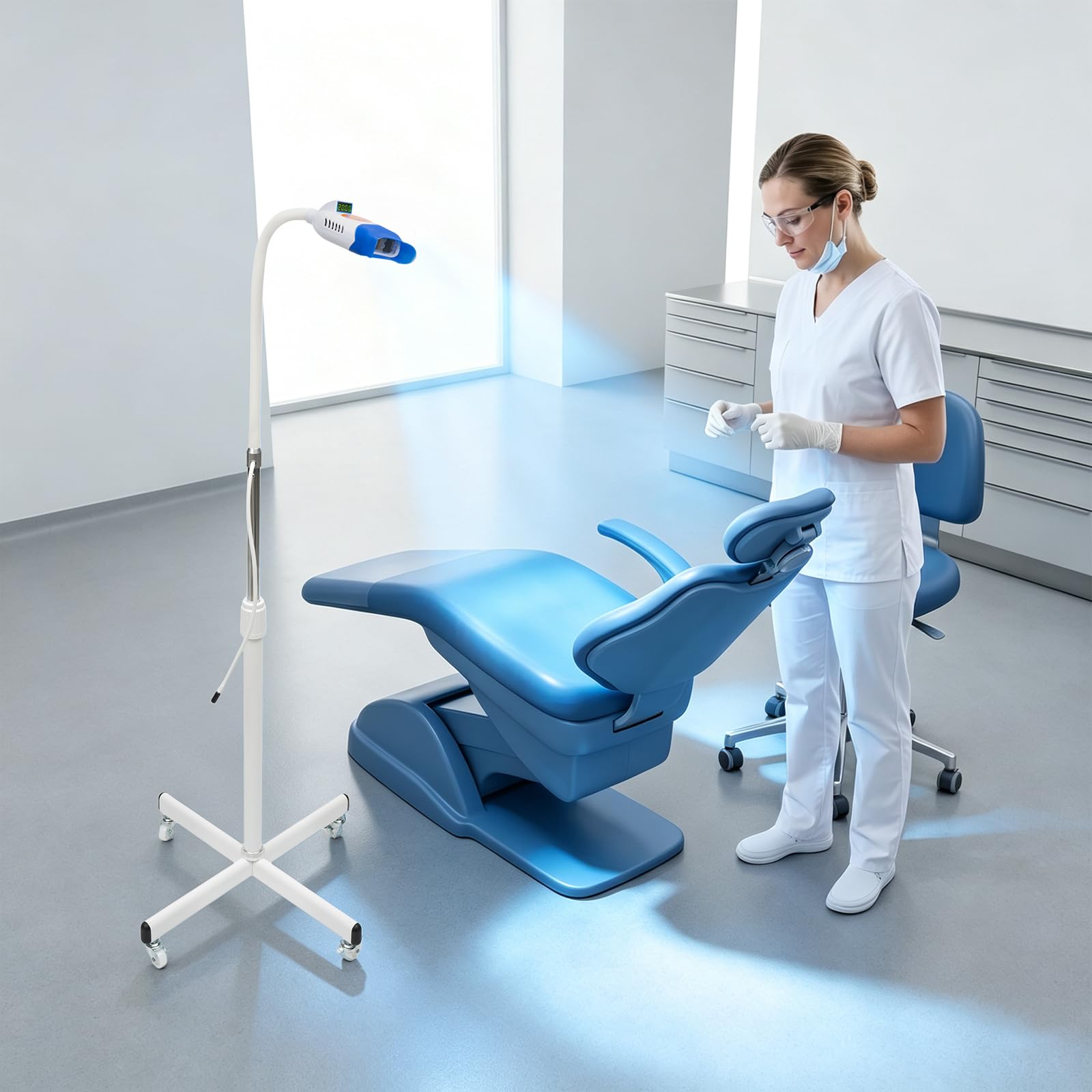 Zahnaufhellungsgerät LED, Bleaching Lampe 6000 MW/cm², Zahnaufhellung Licht | 36W, Blau & Rot, 5 Rollen, 20 Min Timer, Sterilisierbar, für Zahnarztpraxis