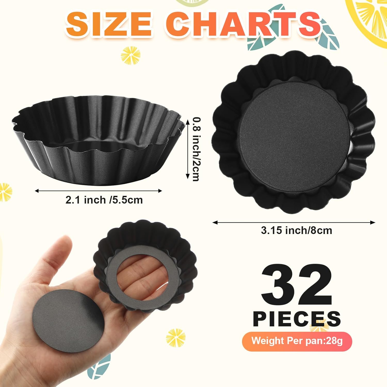Gejoy 32 Pcs Mini Tart Pans 3 Inch with Removable Bottom Nonstick Quiche Pan Egg Tart Molds for Baking Small Tart Pan Reusable Bakeware Cupcake Cake Muffin Mold Tin Pan for Desserts Cookies