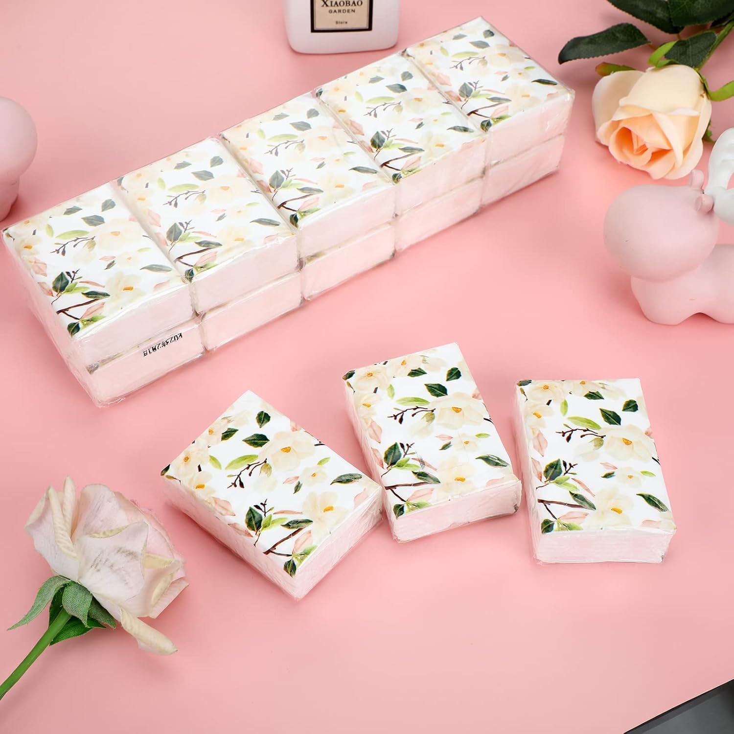 100 Pack Pocket Packs Facial Tissues 3 Ply Travel Small Pocket Individual Floral Wedding Tissues Packs for Guests Bridal Shower Favors Household Essentials