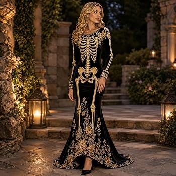 halloween long dresses Skeleton Dress,Women Skeleton Dress Sleeve Gothic 3D Digital Print Maxi Velvet Floral Costume Cosplay,A01-Black,L : Clothing, Shoes & Jewelry Espresso Bridesmaid Dress Matte More details Size:Medium (10 - 12) ACTIVEJULY25