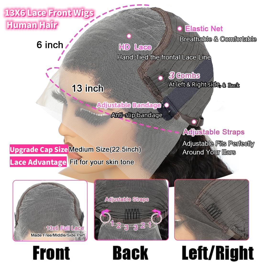 Dianthe 34 Inch 13x6 Deep Wave Lace Front Wigs Human Hair HD Lace frontal Curly Human Hair Wig for Black Women 180% Density Wet and Wavy Glueless Wigs Human hair Pre Plucked with Baby Hair