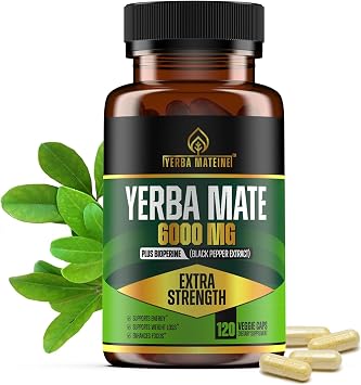 Extra Strength Yerba Mate High Potency, 60mg Caffeine Per Capsule, Extract Pills Supplements for Clean Natural Energy, Made in USA - 120 Caps
