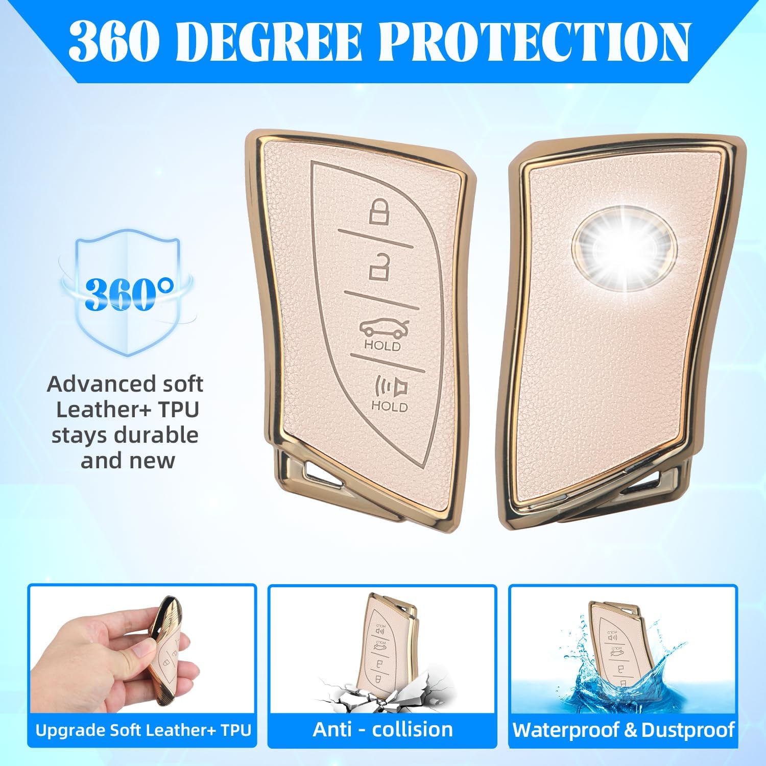 QBUC for Lexus Key Fob Cover with Keychain,Upper Leather + Soft TPU Car Key Case Shell for Lexus 2018-2025 ES350 ES300h UX200 RX350 RX450h NX300h GX460 TX550 LX600 LS500 LC500h,4 Buttons(Beige)