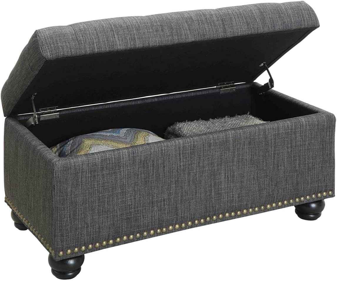 Convenience Concepts Designs4Comfort 7th Avenue Ottoman Bench 35.5" - Modern Upholstered Footstool & Seat with Hinged Lid & Storage, for Living Room, Bedroom, & Entryway, Dark Charcoal Gray Fabric