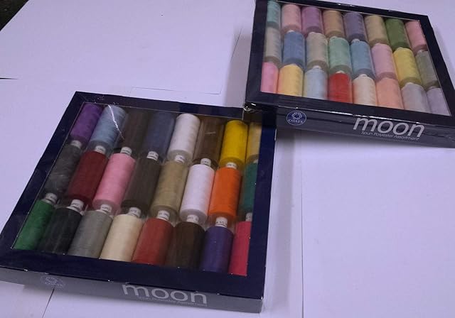 Sewing Machine Moon Thread from Coats Germany x 48 Assorted Cones of 1000 Yards of popular colour Polyester Thread