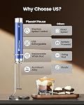Maestri House Rechargeable Milk Frother with Stepless Speed Control, Handheld Electric Foam Maker Waterproof Drink Mixer Foamer with Stainless Steel Stand & Detachable Whisks for Lattes, Cappuccino